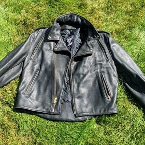 Heavy traditional leather motorcycle jacket